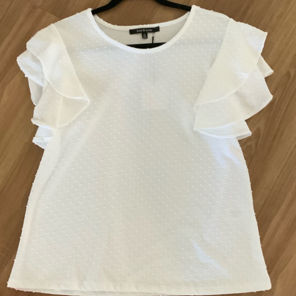 White Ruffle Sleeve Swiss Dot Top